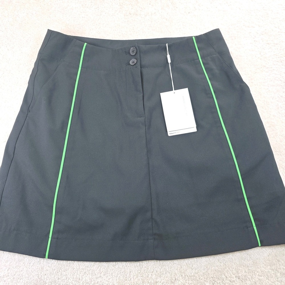 Nike Golf Skort Womens 2 Black Fit Dry Activewear Slash Pocket Logo Stretch NWT